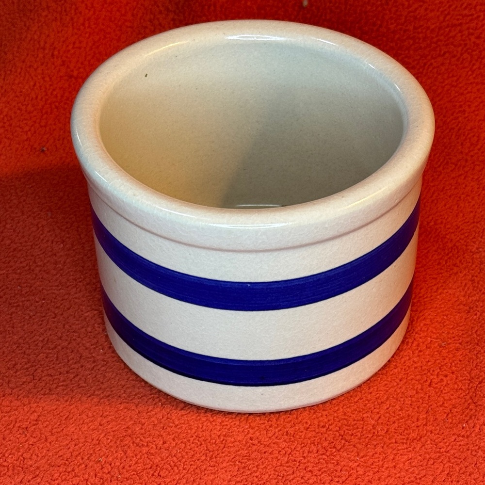 Cute Ceramic White Planter with Blue Stripes